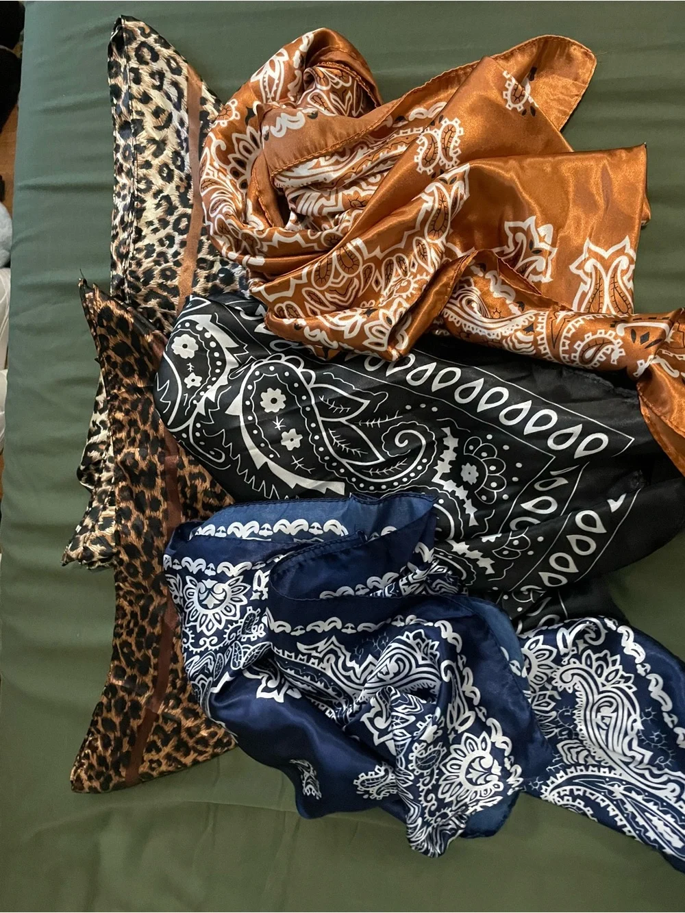 Silky Paisley and Leopard Print Scarf Bundle - Multi-Color